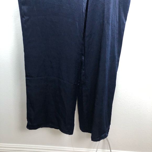 Lulu’s Navy Wide Leg Satin Short Sleeve Jumpsuit - Picture 5 of 10